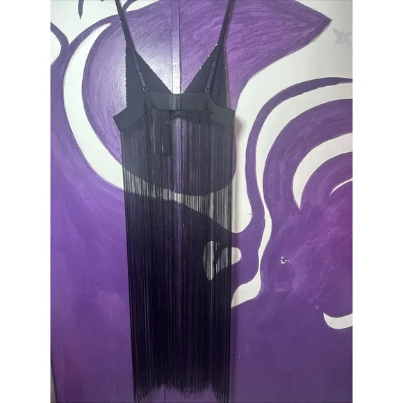 Black Fringe Sequin Bralette Dress - Picture 3 of 9